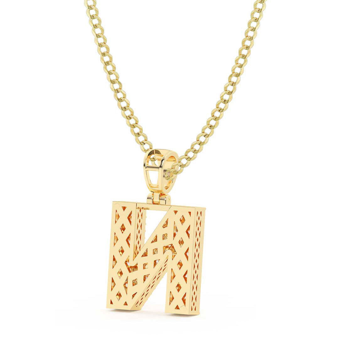 Women's Baguette & Round Cut Diamond "N" Initial Pendant Necklace 0.63ct 14K Gold