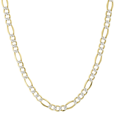 Pave Figaro Link Chain Necklace 10K & 14K Yellow White Gold - Hollow