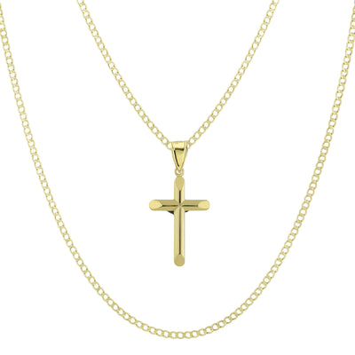 1 1/2" Jesus Cross Crucifix Two-Tone Pendant & Chain Necklace Set 10K Yellow White Gold