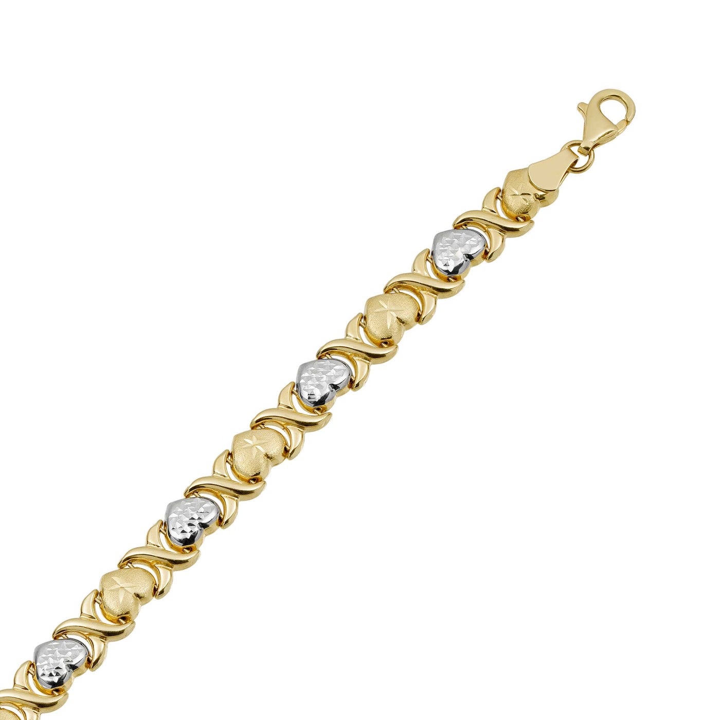 7.5mm Diamond-Cut Hearts & Kisses Stampato Necklace 10K Yellow White Gold