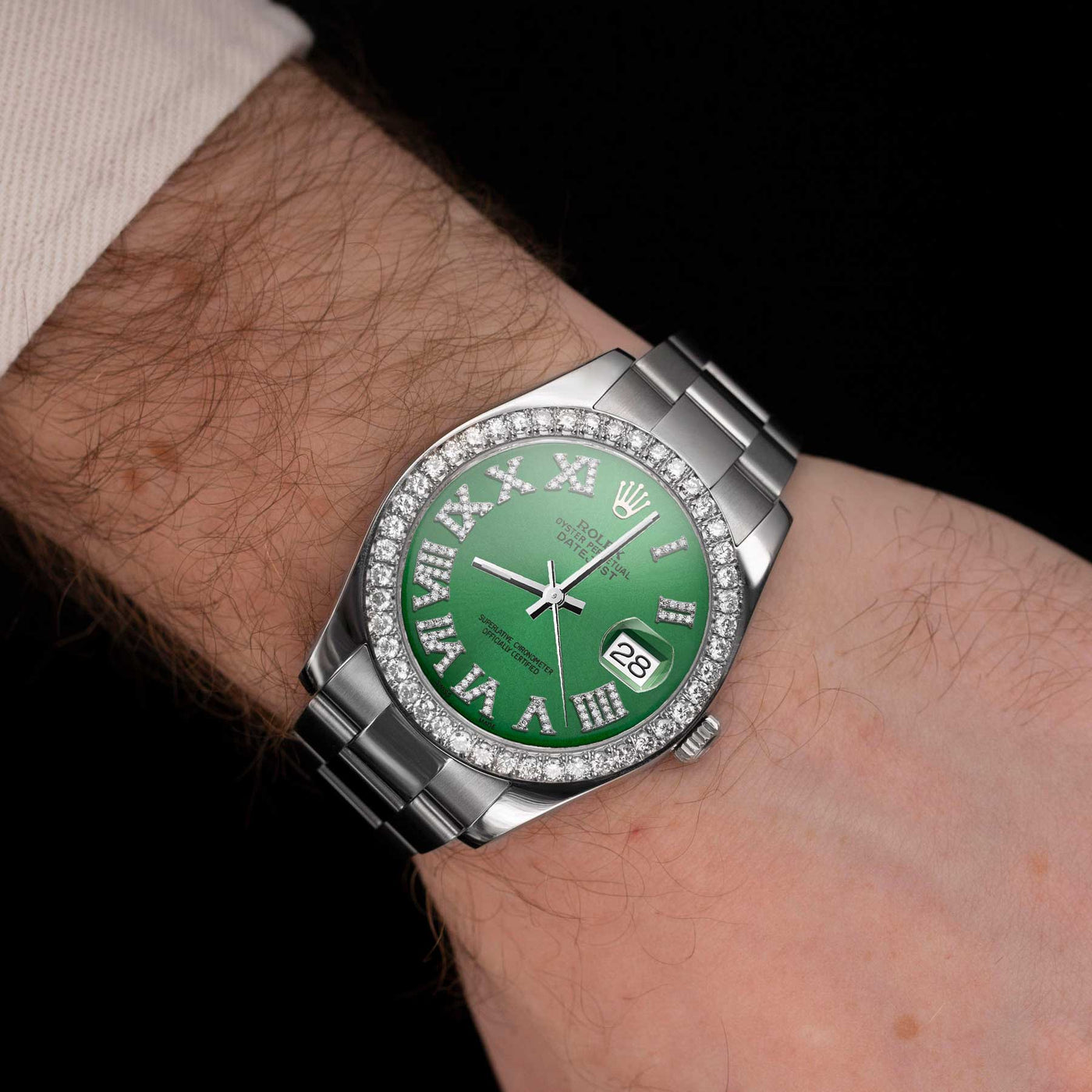 Rolex Datejust Diamond Bezel Watch 41mm Green Roman Numeral Dial | 3.15ct