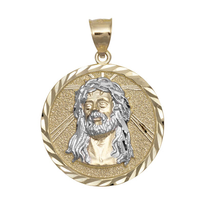 1 1/2" Jesus Face Diamond Cut Medallion Pendant 10K Yellow Gold