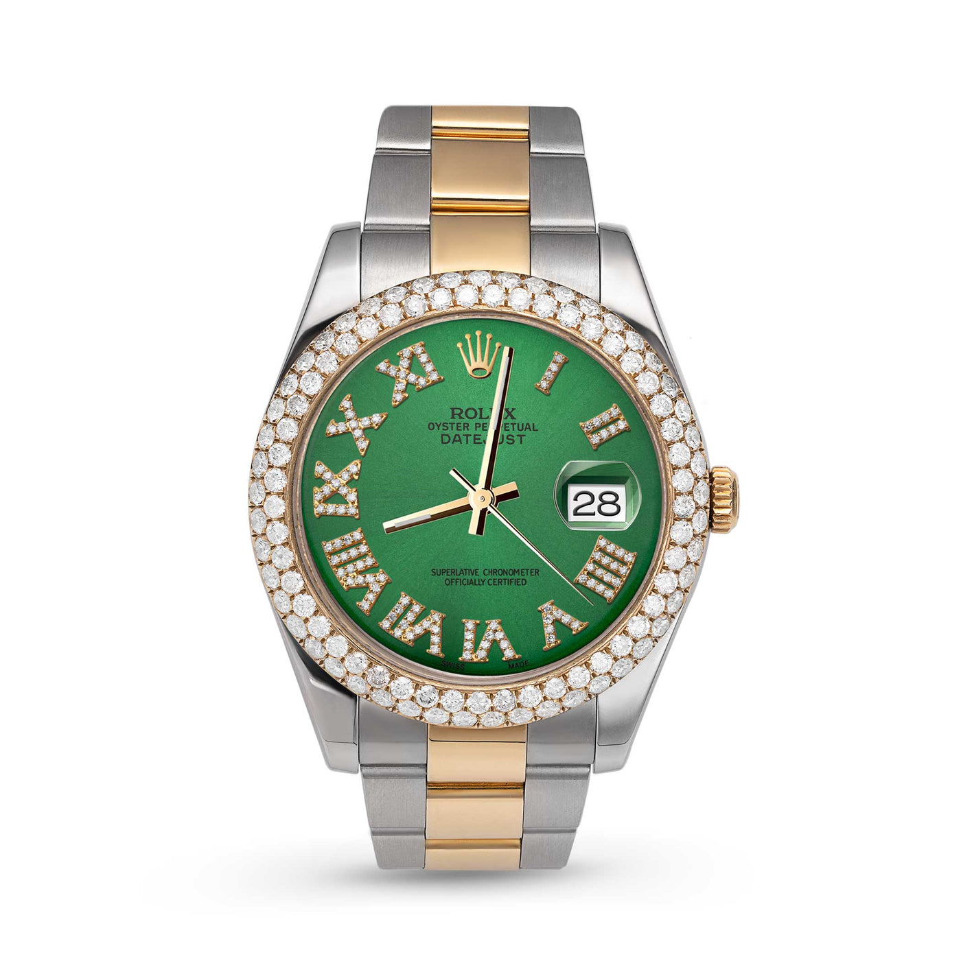 Rolex Datejust Diamond Bezel Oyster Watch 41mm Green Roman Dial | 5.25ct