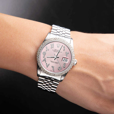 Rolex Datejust Diamond Bezel Watch 36mm Pink Arabic Numeral Dial | 1.25ct