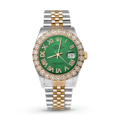 Rolex Datejust Diamond Bezel Watch 36mm Green Roman Dial | 2.25ct