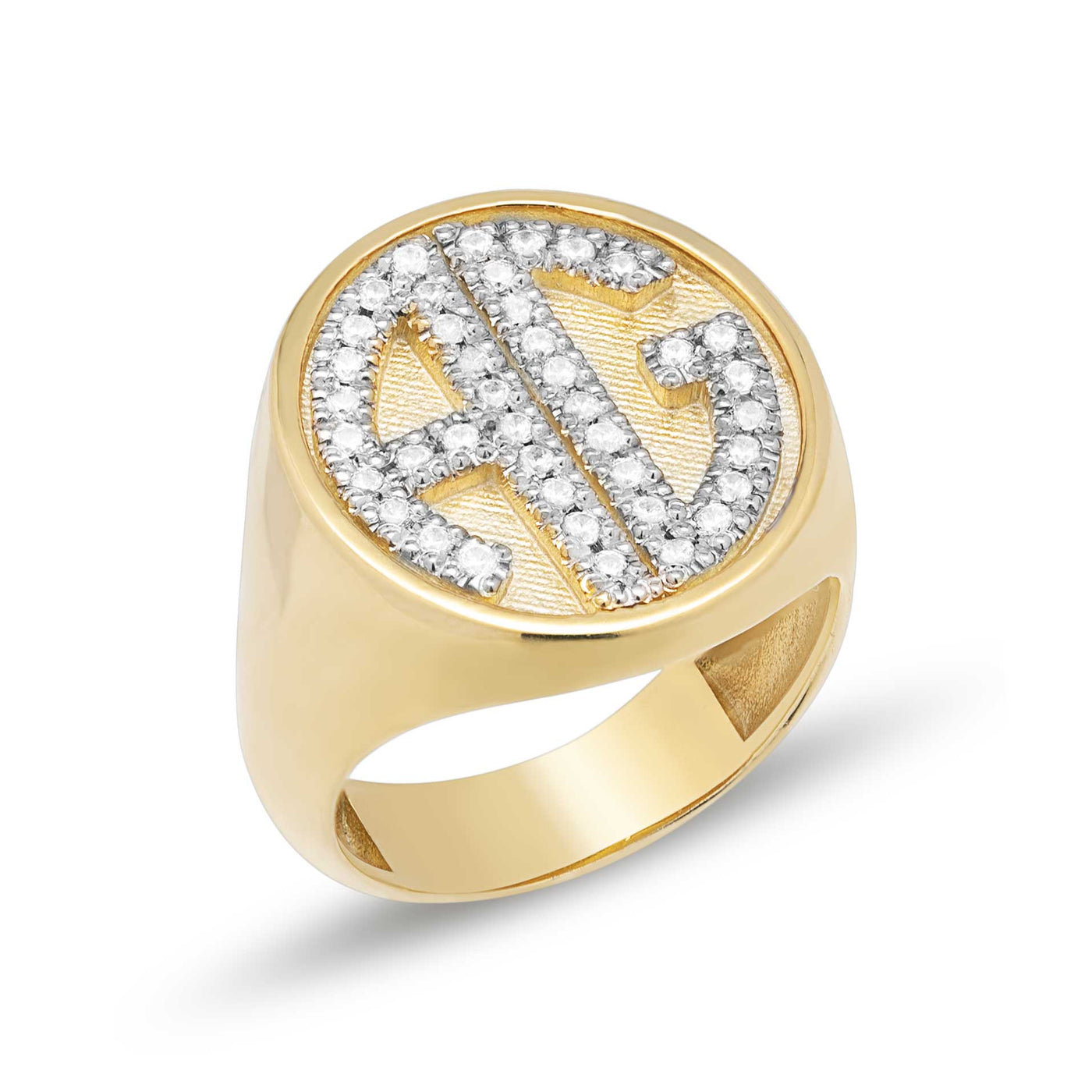 Diamond Initial Signet Ring 14K Gold - Style 31