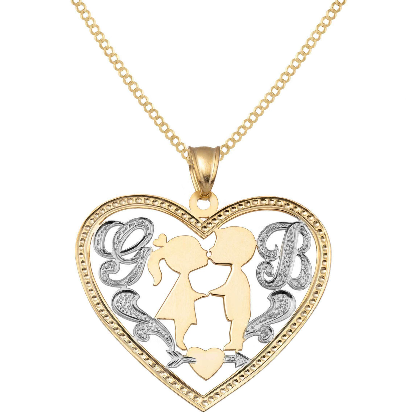 Ladies Heart Girl & Boy Name Plate Necklace 14K Gold - Style 148
