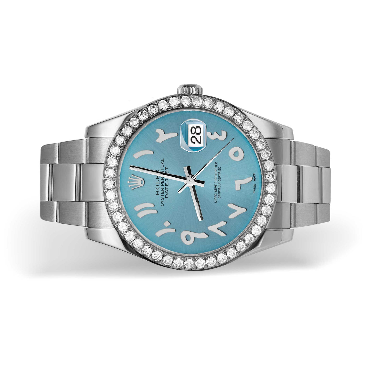 Rolex Datejust Diamond Bezel Watch 41mm Diamond Ice Blue Arabic Dial | 3ct