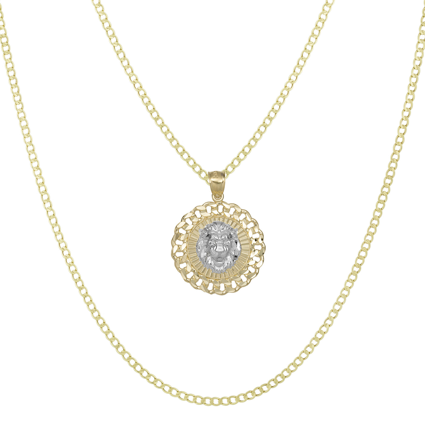 1 3/8" Lion Head Pendant & Chain Necklace Set 10K Yellow White Gold