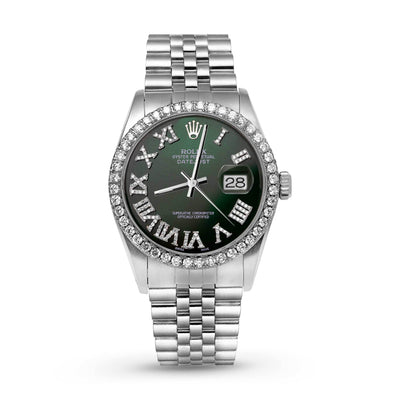 Rolex Datejust Diamond Bezel Watch 36mm Dark Green Roman Dial | 1.25ct
