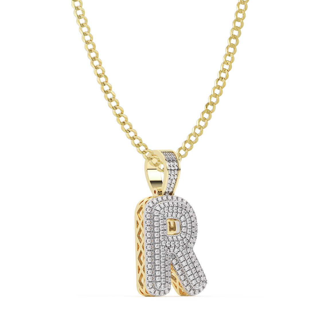 Women's Diamond "R" Initial Letter Necklace 0.42ct Solid 10K Yellow Gold