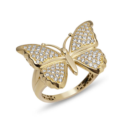 CZ Butterfly Ring 10K Yellow Gold