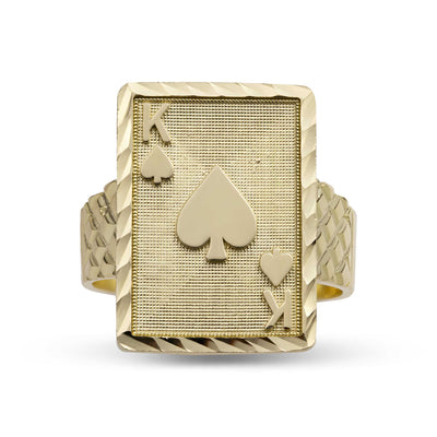 King of Spades Playing Card Ring 10K Yellow Gold