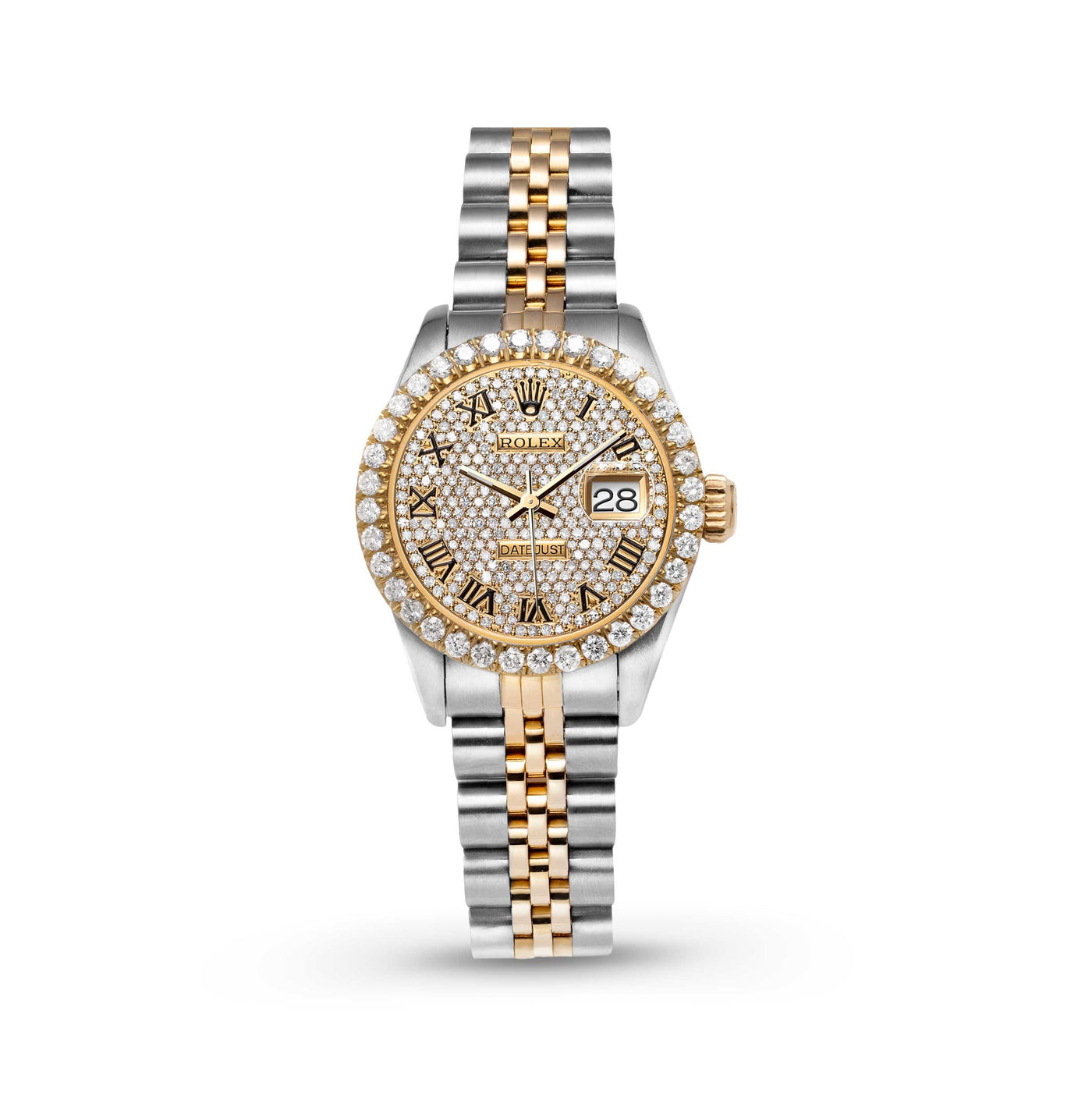 Women Rolex Datejust Diamond Bezel Watch 26mm Black Roman Dial | 2.10ct