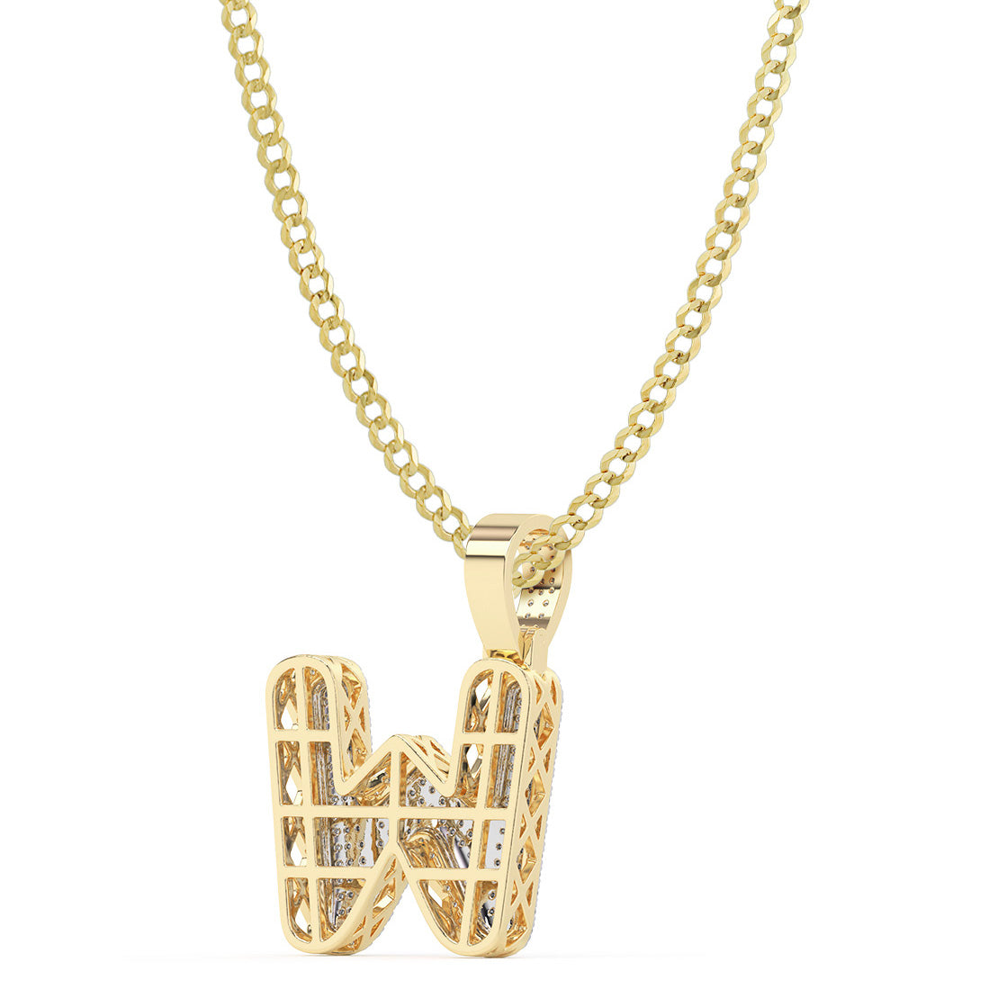 Diamond "W" Initial Letter Necklace 0.42ct Solid 10K Yellow Gold