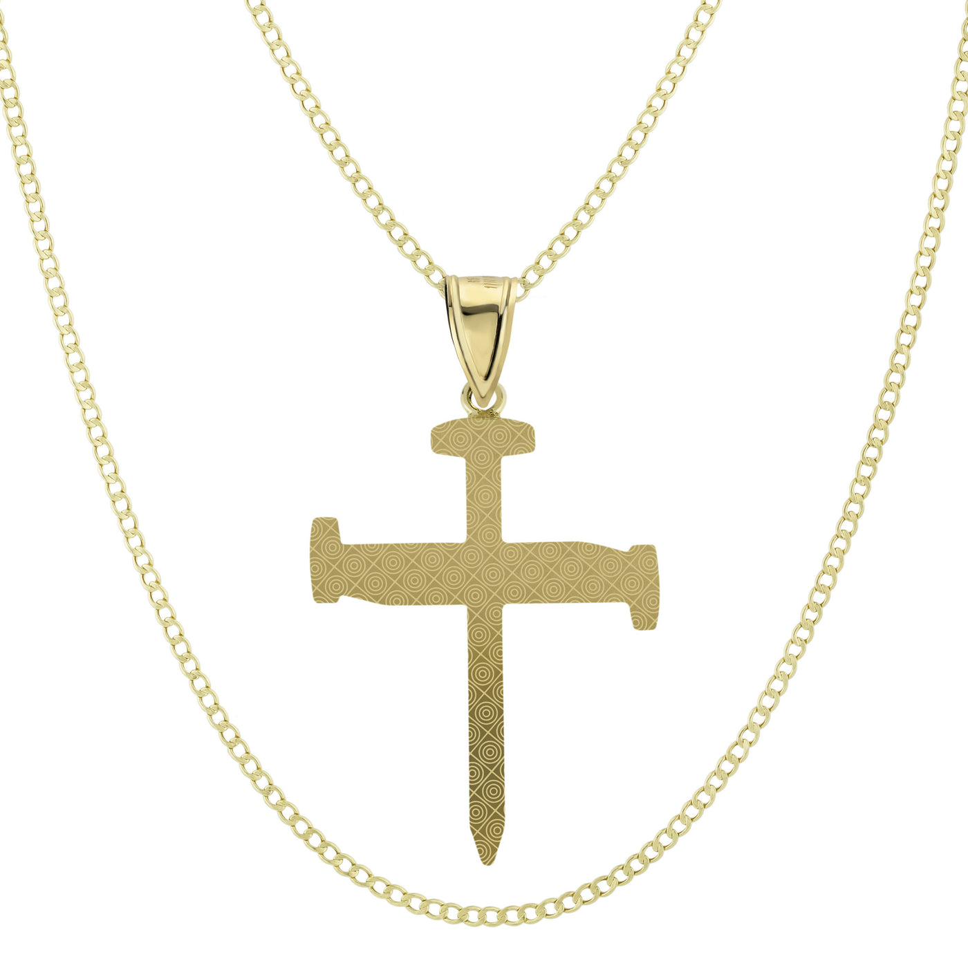 2 3/4" Screw Nail Cross Pendant & Chain Necklace Set 10K Yellow White Gold