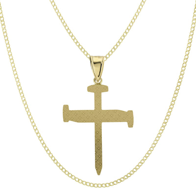 2 3/4" Screw Nail Cross Pendant & Chain Necklace Set 10K Yellow White Gold
