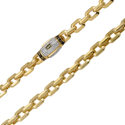 Monaco Chain Chunky Box Link Chain CZ Lock 14K Yellow Gold - Hollow