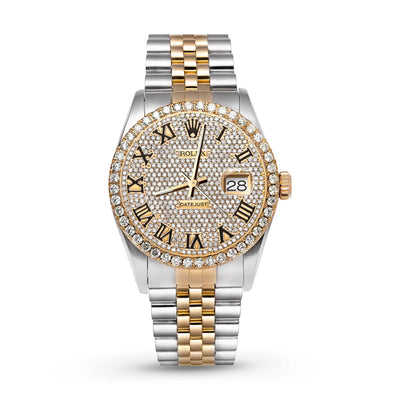Rolex Datejust Diamond Bezel Watch 36mm Black Roman Dial | 3.65ct