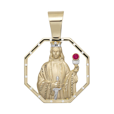 CZ Saint Barbara Medallion Pendant 10K Yellow Gold