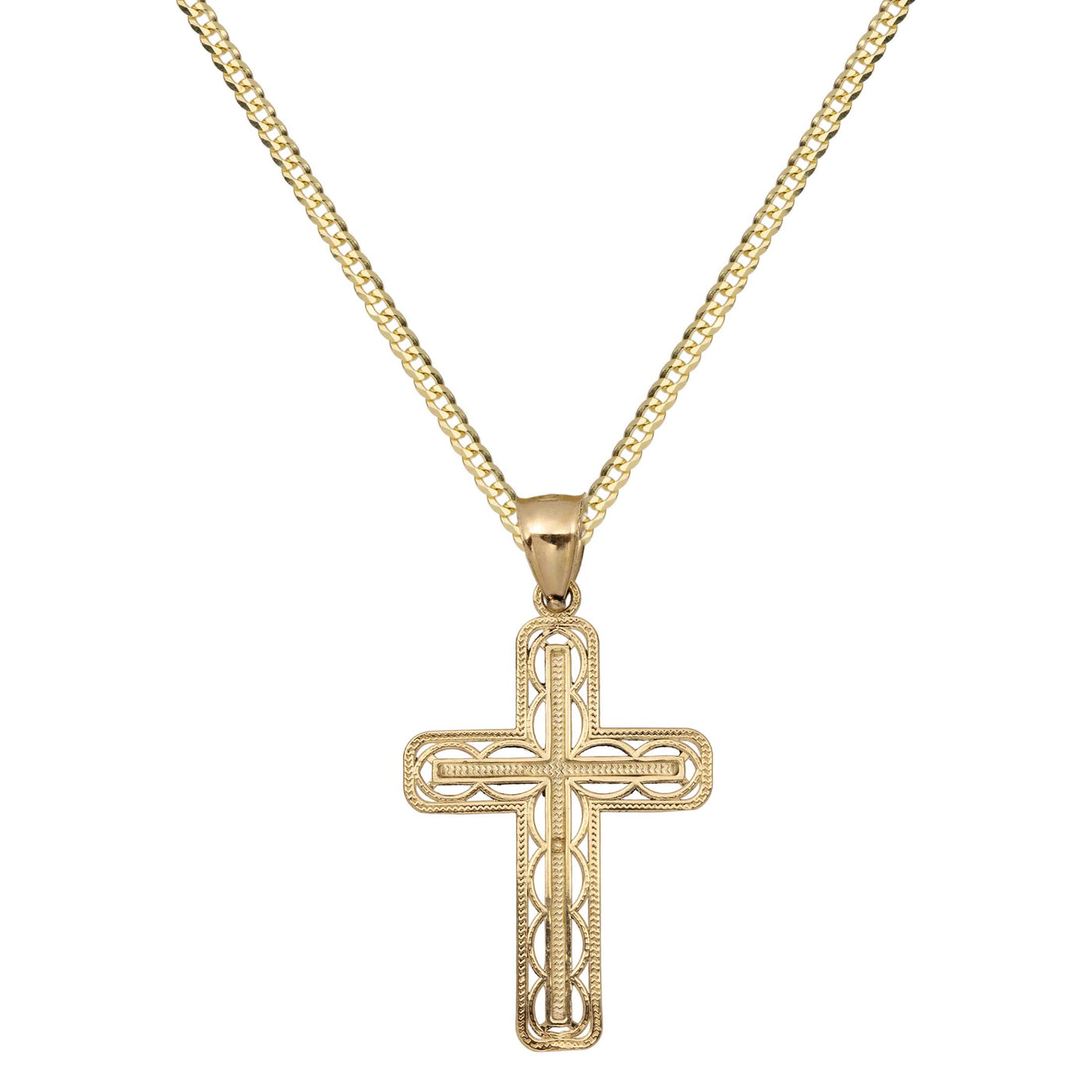 Diamond-Cut Beaded Cross Necklace 10K Yellow Gold