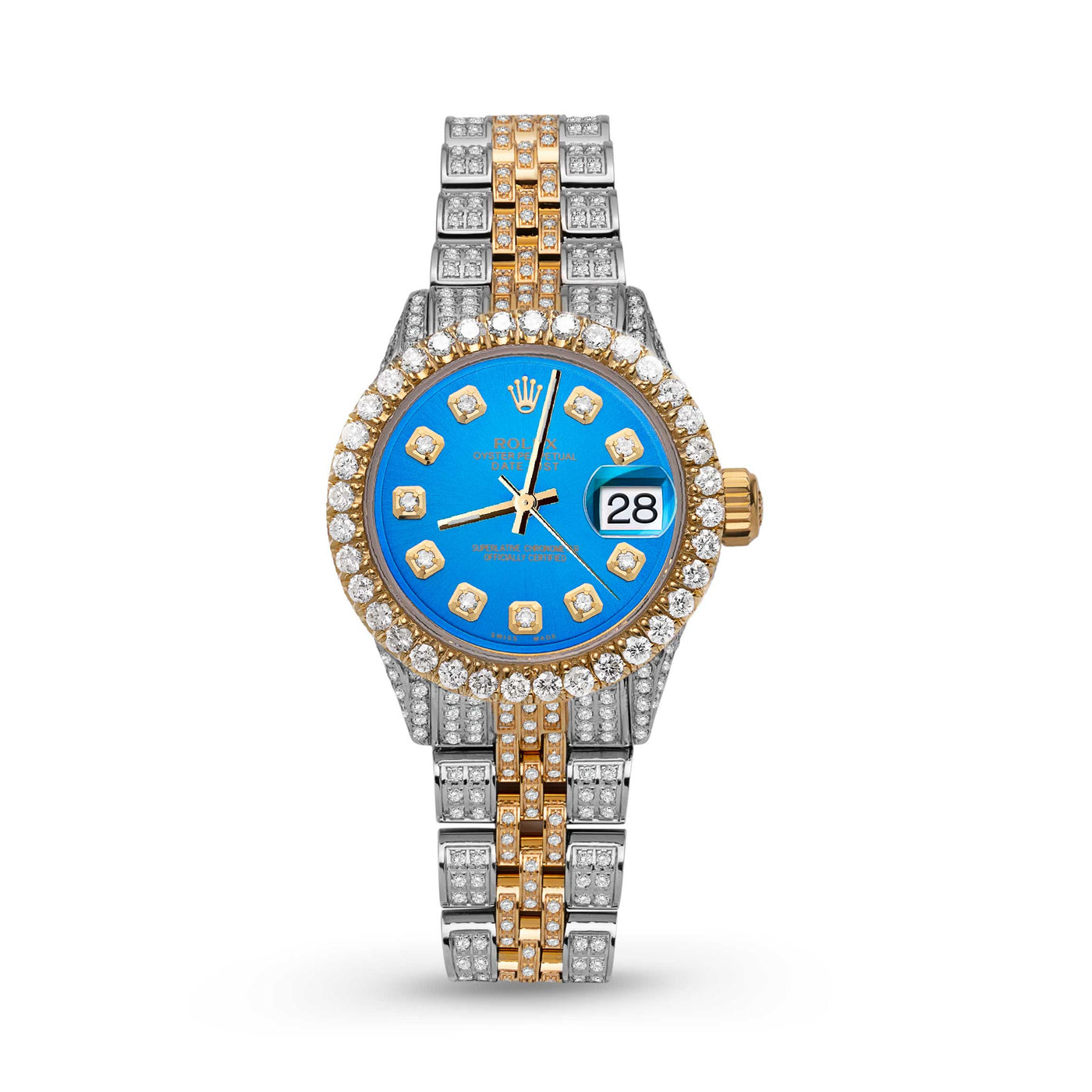 Women Rolex Datejust Diamond Bezel Watch 26mm Blue Dial | 6.20ct