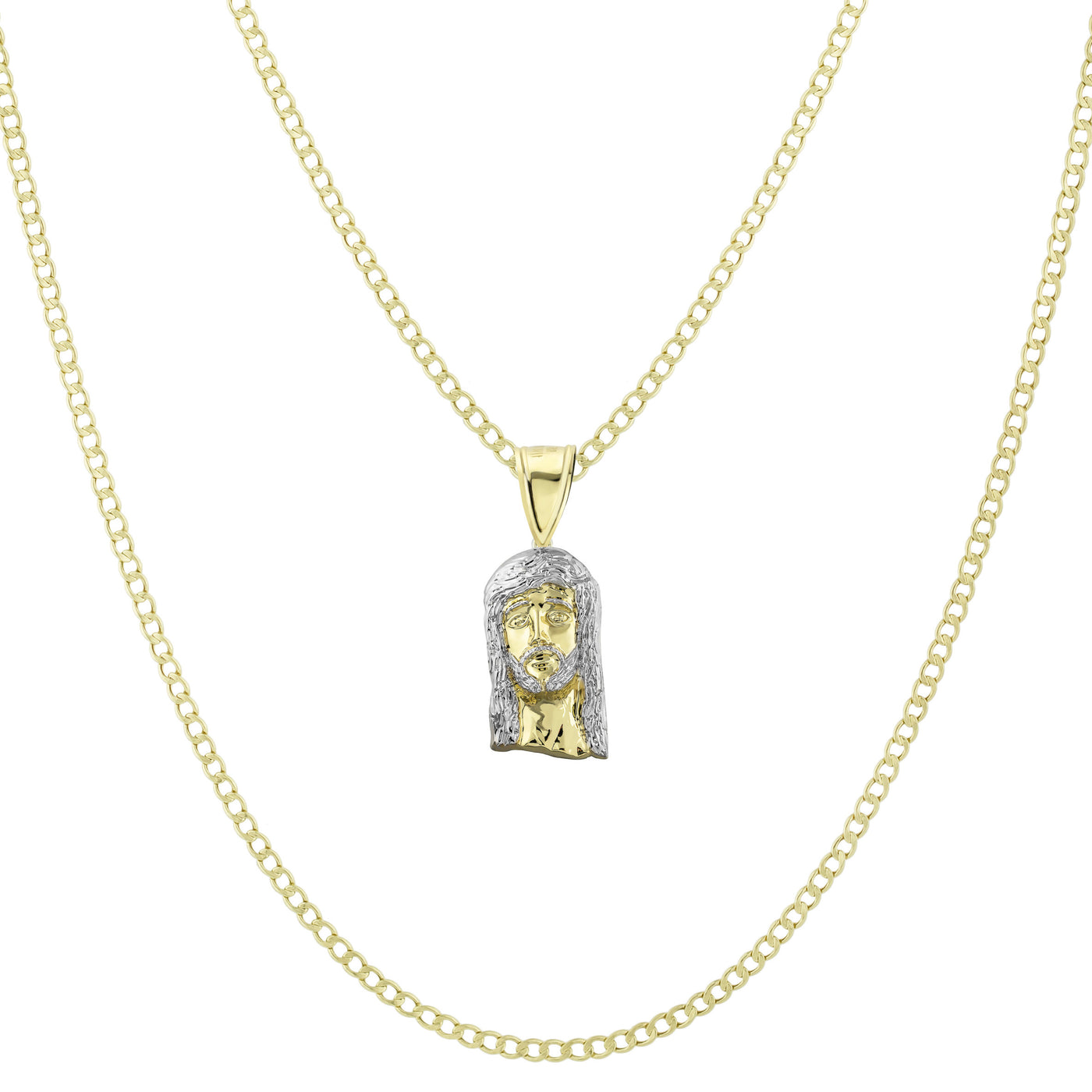 1 1/4" Face of Jesus Pendant & Chain Necklace Set 10K Yellow White Gold