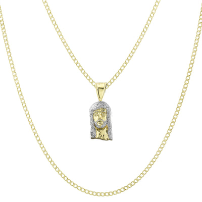 1 1/4" Face of Jesus Pendant & Chain Necklace Set 10K Yellow White Gold
