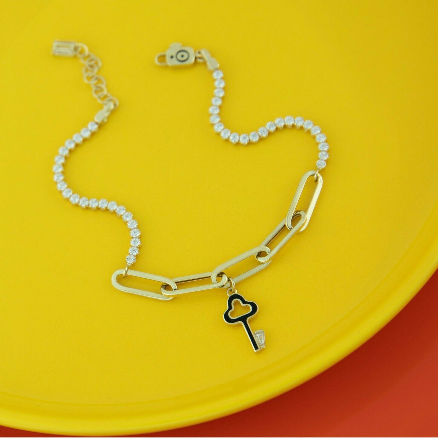 Mini Charm Paperclip Bracelet 14K Yellow Gold