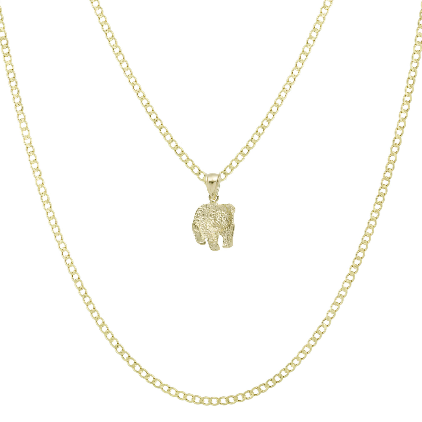 1" Diamond Cut Koala Pendant & Chain Necklace Set 10K Yellow Gold