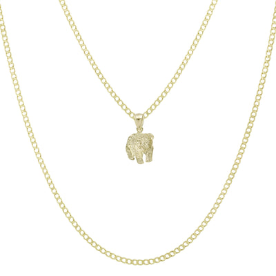 1" Diamond Cut Koala Pendant & Chain Necklace Set 10K Yellow Gold