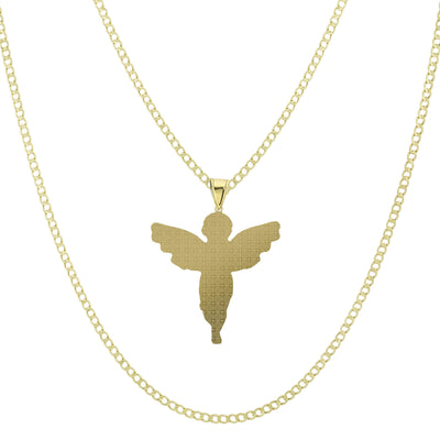 1 1/2" Praying Angel Pendant & Chain Necklace Set 14K Yellow White Gold