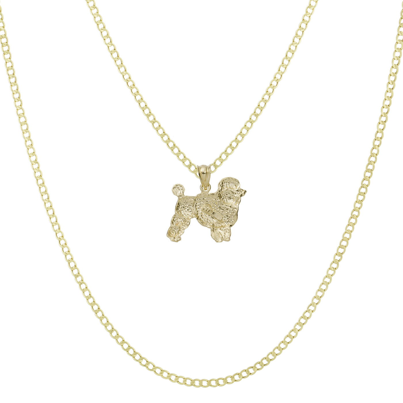 7/8" Diamond Cut Poodle Pendant & Chain Necklace Set 10K Yellow Gold