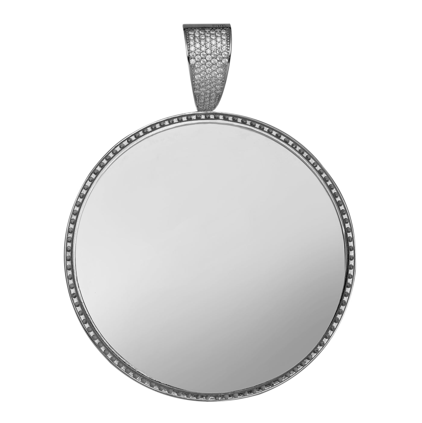 Round Medallion Picture Frame Memory CZ Charm Pendant Solid 10K White Gold