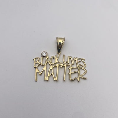 1 1/2" Black Lives Matter CZ Cubic Zircon Pendant 10K Yellow Gold