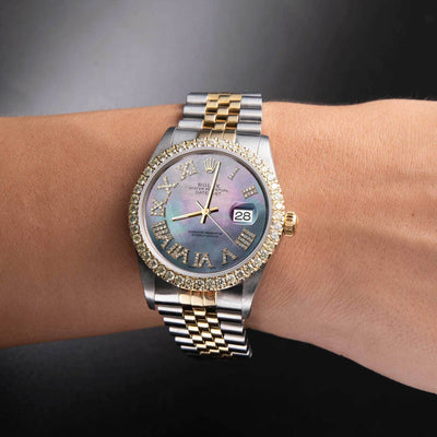 Rolex Datejust Diamond Bezel Watch 36mm Blue Mother Of Pearl Roman Dial | 2.15ct