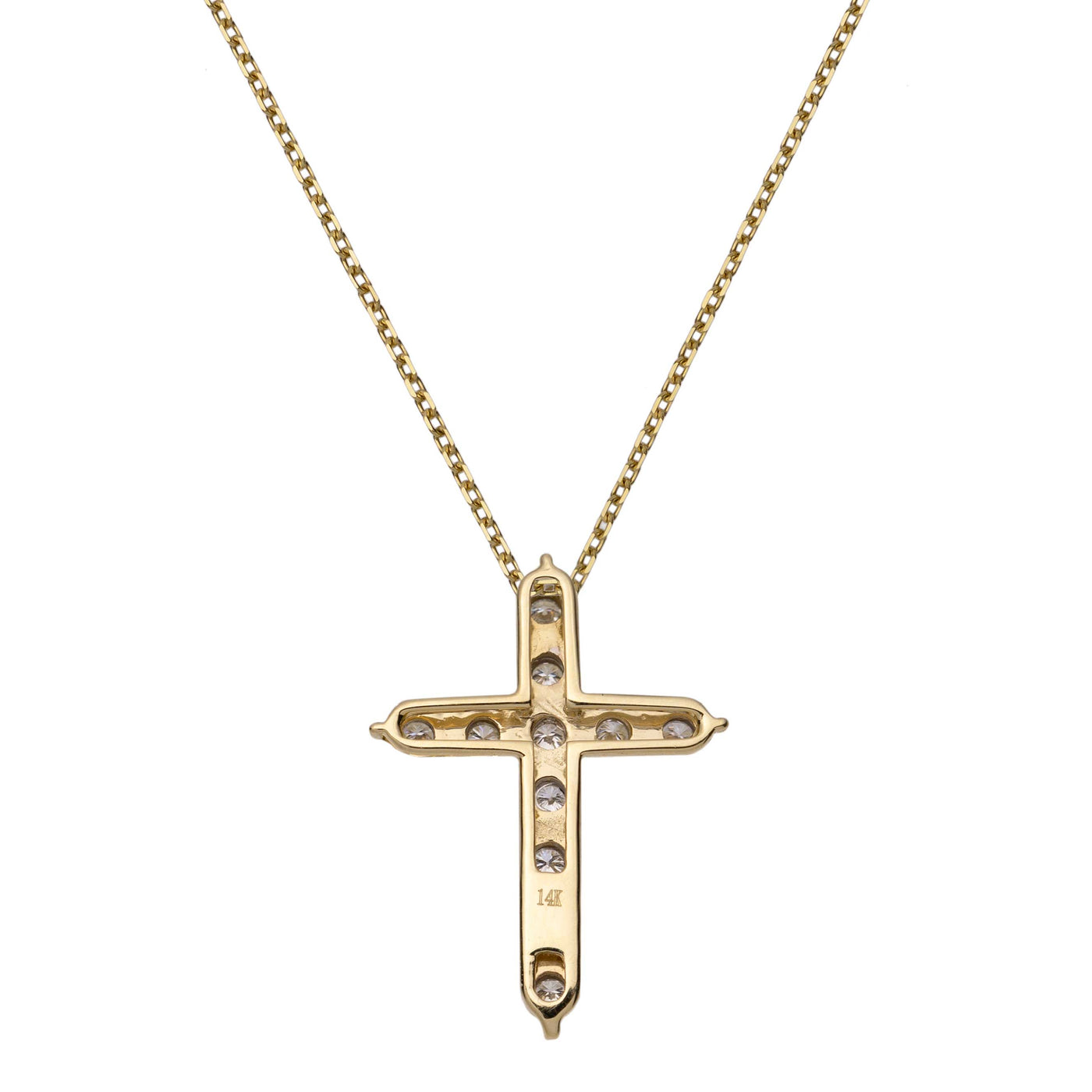 Round-Cut Diamond Cross Pendant Necklace 14K Yellow Gold