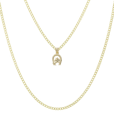 3/4" Diamond Cut Horse Head Pendant & Chain Necklace Set 10K Yellow Gold