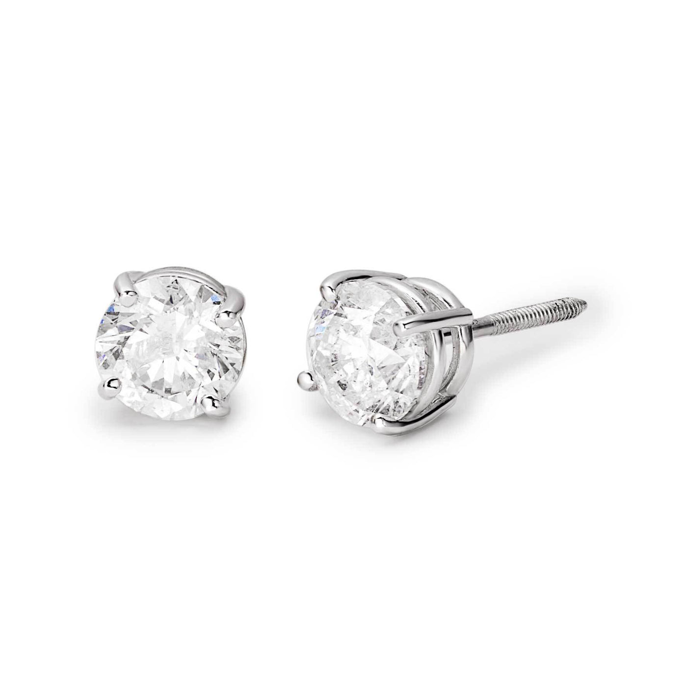 Four-Prong Round Cut Solitaire Diamond Stud Earrings 14K White Gold