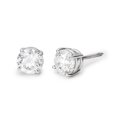 Women's Round Cut Solitaire Diamond Stud Earrings 14K White Gold