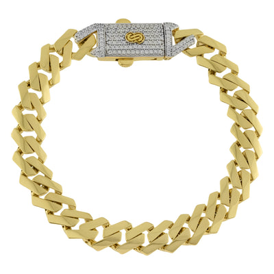Women's Monaco Miami Cuban Link Bracelet CZ Lock 10K Yellow Gold - Hollow