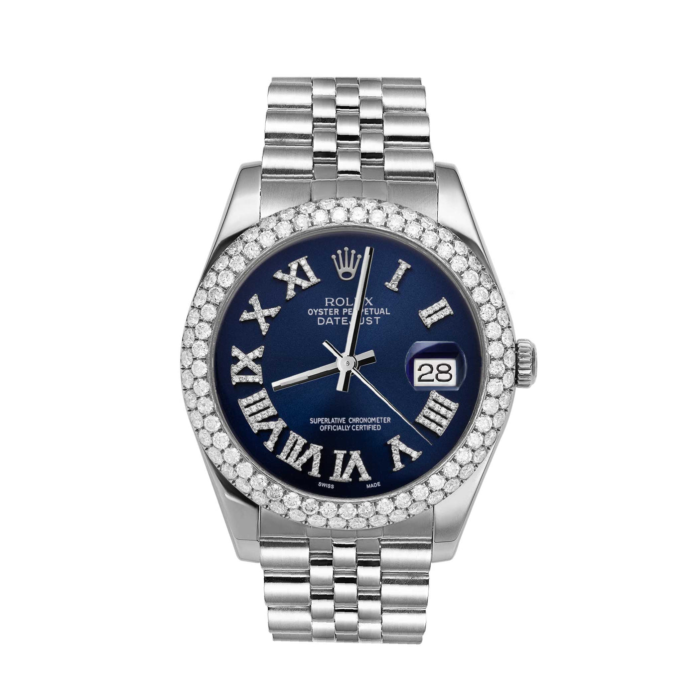 Rolex Datejust Diamond Bezel Watch 41mm Bright Blue Roman Dial | 5.25ct