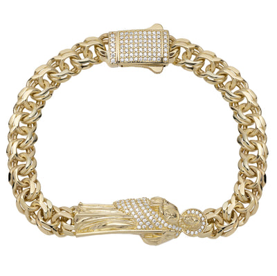 CZ St. Jude Rolo Link Chain Bracelet 10K Yellow Gold