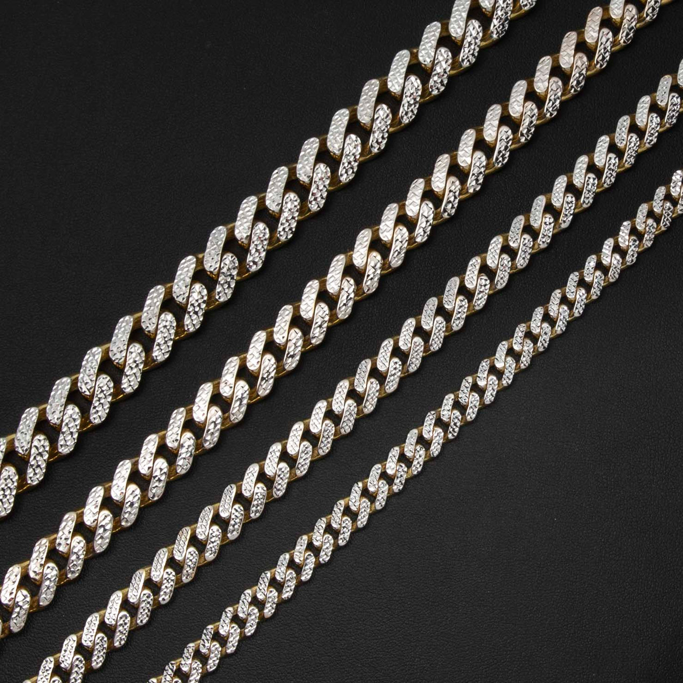 Monaco Chain Diamond Cut Miami Cuban Link Chain Necklace 14K Yellow White Gold - Hollow