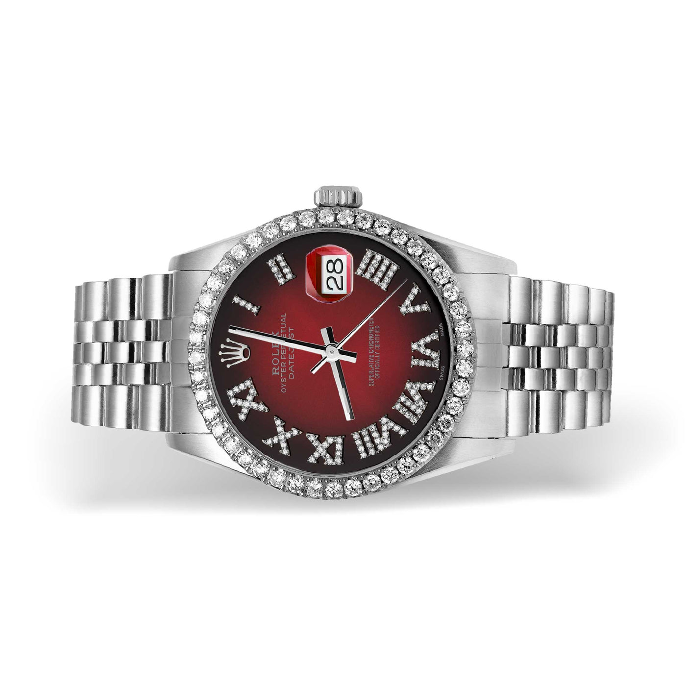 Rolex Datejust Diamond Bezel Watch 36mm Burgundy Red Roman Dial | 1.25ct
