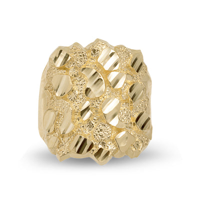 Mens Nugget Puffed Oval Ring Solid 10K Yellow Gold