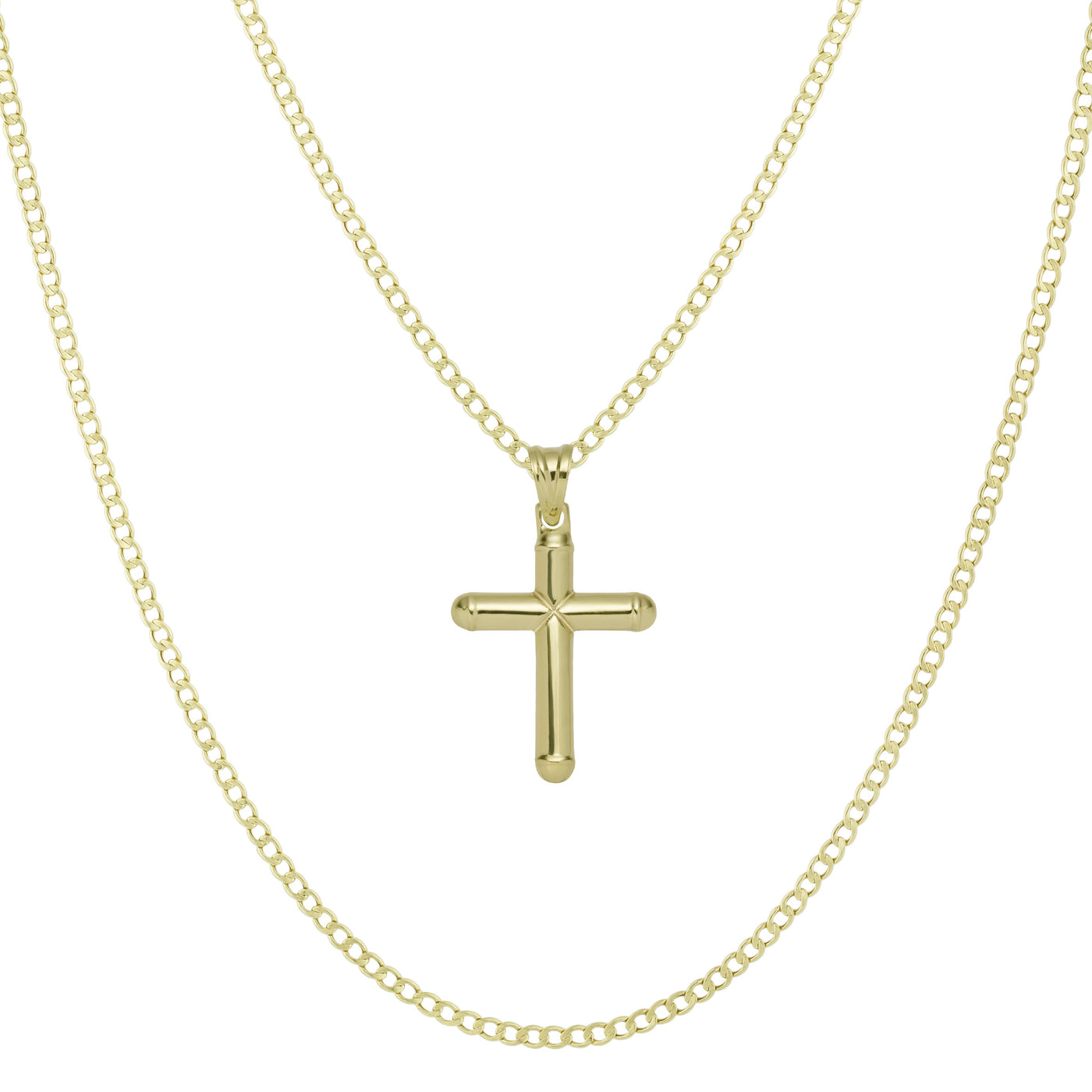 1 3/8" Diamond-Cut Cross Tube Pendant & Chain Necklace Set 10K Yellow White Gold