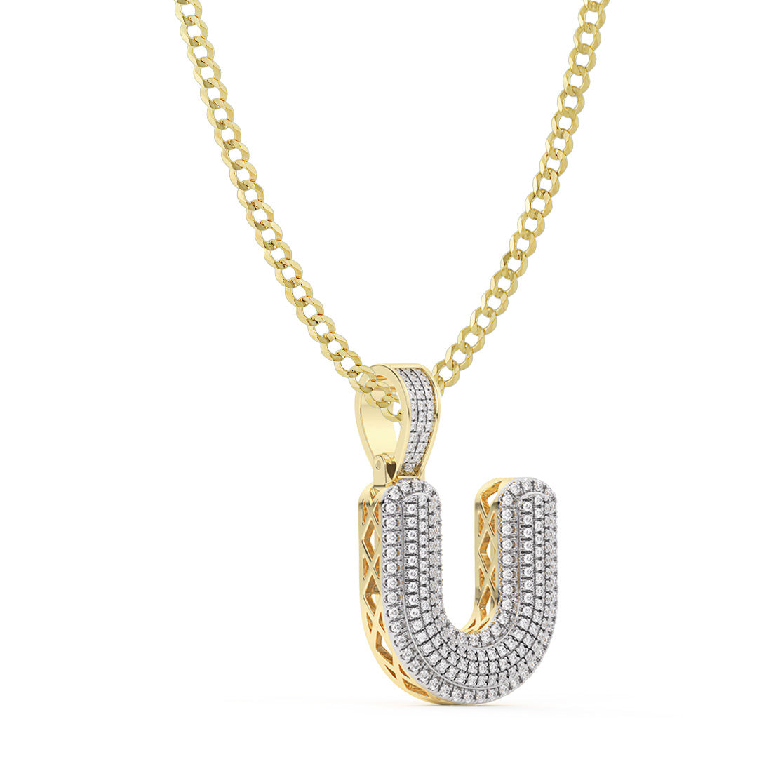 Women's Diamond "U" Initial Letter Necklace 0.41ct Solid 10K Yellow Gold