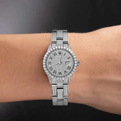 Women Rolex Datejust Diamond Bezel Watch 26mm Black Roman Dial | 7.50ct