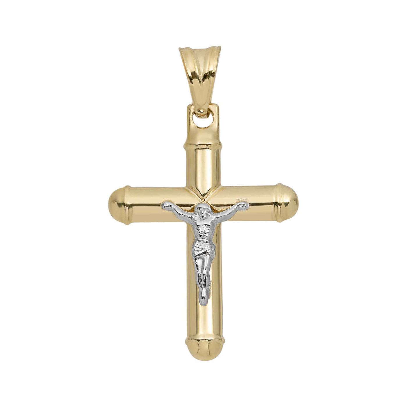 1 3/8" Jesus Crucifix Tube Cross Pendant 10K Yellow Gold